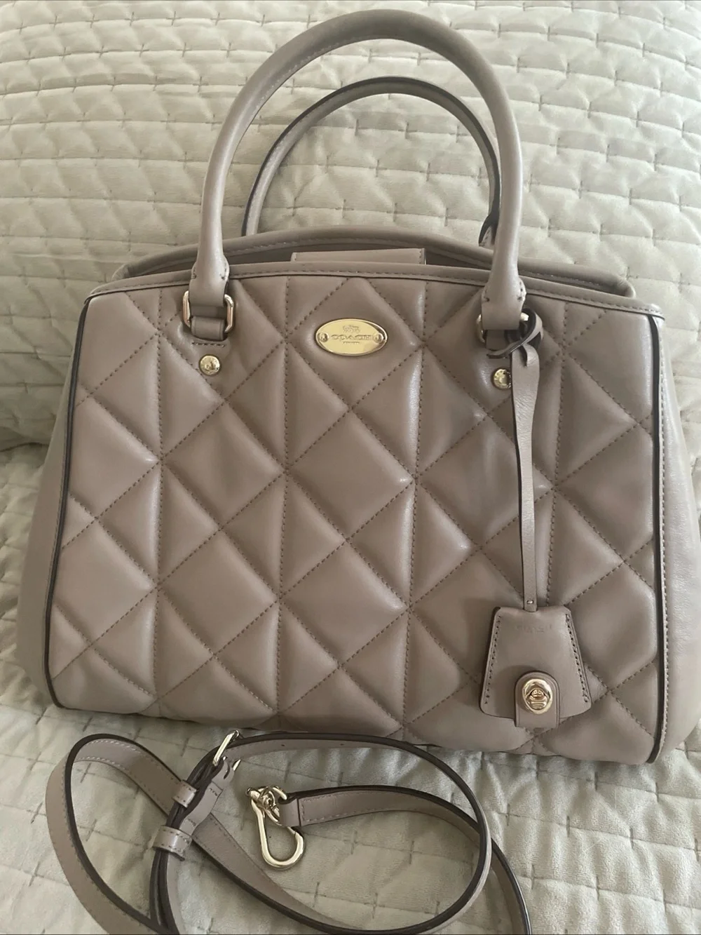 Coach Quilted Leather Satchel in Taupe Gray (stone)